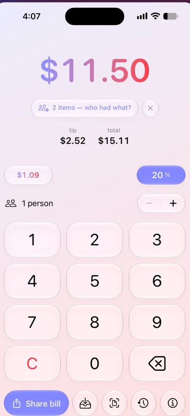 Split & Tip — a bill being split